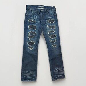 🔥 NWOT Affliction Cooper Distressed Jeans Black Premium Label 33L Biker Style